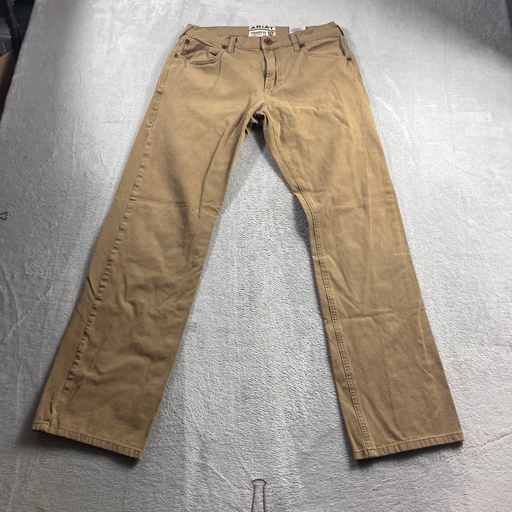 Ariat M5 Straight Fit Straight Leg Khaki Tan Pants Mens 30x34 Stretch Cotton